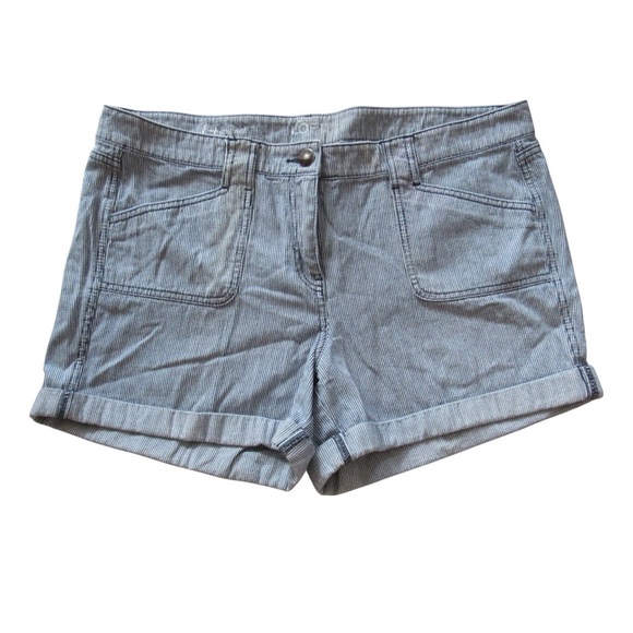 LOFT Blue White Striped Cotton Shorts 14 Soft Pockets Cuffed Nautical Coastal - Picture 1 of 8